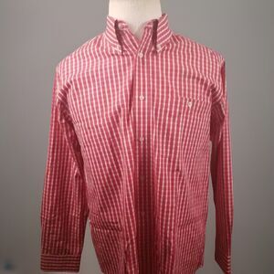 Orvis  Shirt Mens Medium Button Down  Red White Gingham Check Plaid 100% Cotton